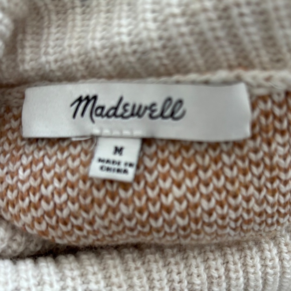 Madewell Windowpane Turtleneck Sweater Cream Tan Merino Wool Blend M - Picture 5 of 9